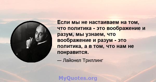 Если мы не настаиваем на том, что политика - это воображение и разум, мы узнаем, что воображение и разум - это политика, а в том, что нам не понравится.