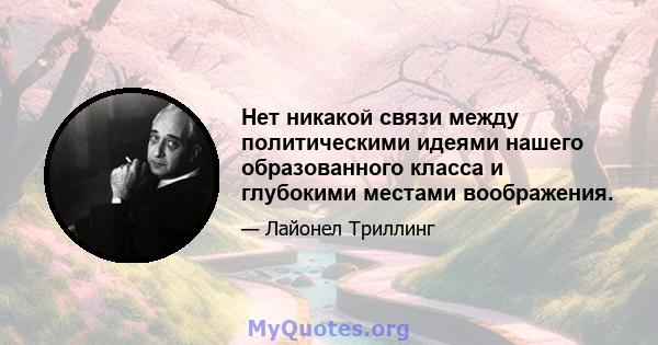 Нет никакой связи между политическими идеями нашего образованного класса и глубокими местами воображения.