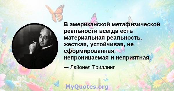 В американской метафизической реальности всегда есть материальная реальность, жесткая, устойчивая, не сформированная, непроницаемая и неприятная.