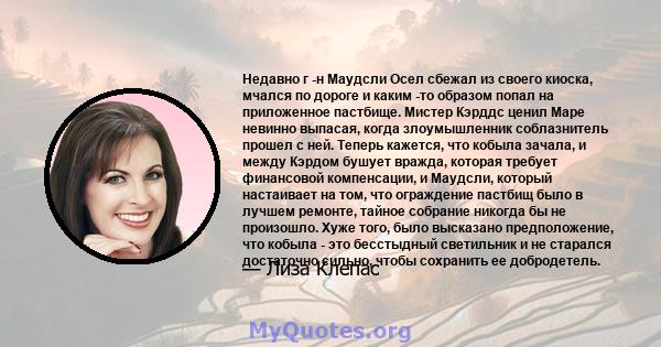 Недавно г -н Маудсли Осел сбежал из своего киоска, мчался по дороге и каким -то образом попал на приложенное пастбище. Мистер Кэрддс ценил Маре невинно выпасая, когда злоумышленник соблазнитель прошел с ней. Теперь