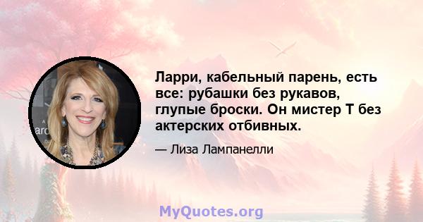 Ларри, кабельный парень, есть все: рубашки без рукавов, глупые броски. Он мистер Т без актерских отбивных.