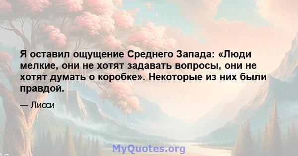 Я оставил ощущение Среднего Запада: «Люди мелкие, они не хотят задавать вопросы, они не хотят думать о коробке». Некоторые из них были правдой.