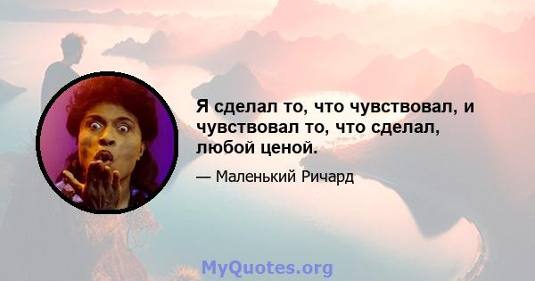 Я сделал то, что чувствовал, и чувствовал то, что сделал, любой ценой.