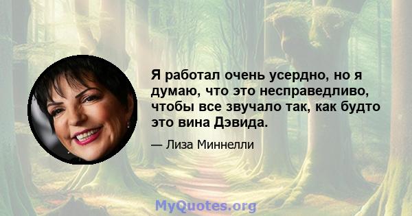 Я работал очень усердно, но я думаю, что это несправедливо, чтобы все звучало так, как будто это вина Дэвида.