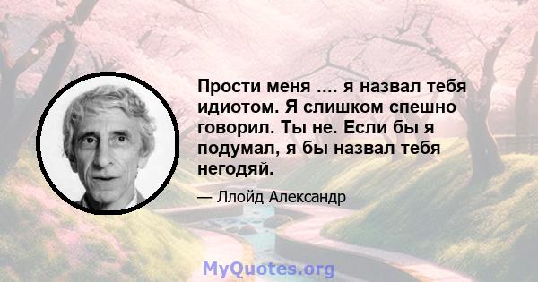 Прости меня .... я назвал тебя идиотом. Я слишком спешно говорил. Ты не. Если бы я подумал, я бы назвал тебя негодяй.