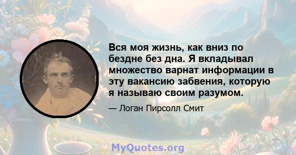 Вся моя жизнь, как вниз по бездне без дна. Я вкладывал множество варнат информации в эту вакансию забвения, которую я называю своим разумом.