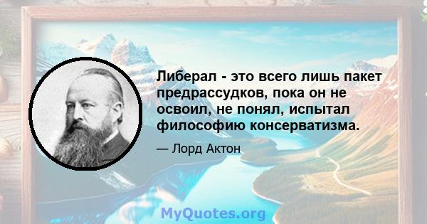 Либерал - это всего лишь пакет предрассудков, пока он не освоил, не понял, испытал философию консерватизма.