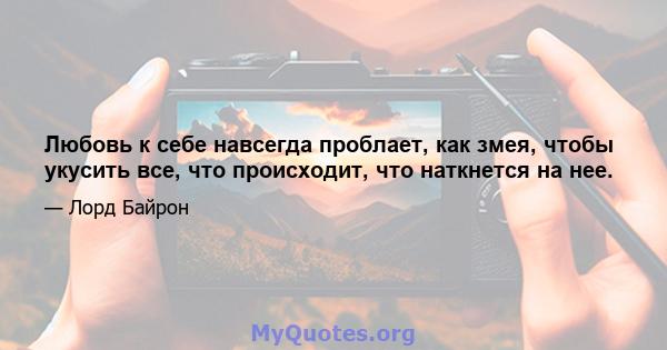 Любовь к себе навсегда проблает, как змея, чтобы укусить все, что происходит, что наткнется на нее.