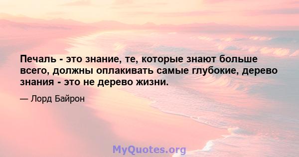 Печаль - это знание, те, которые знают больше всего, должны оплакивать самые глубокие, дерево знания - это не дерево жизни.