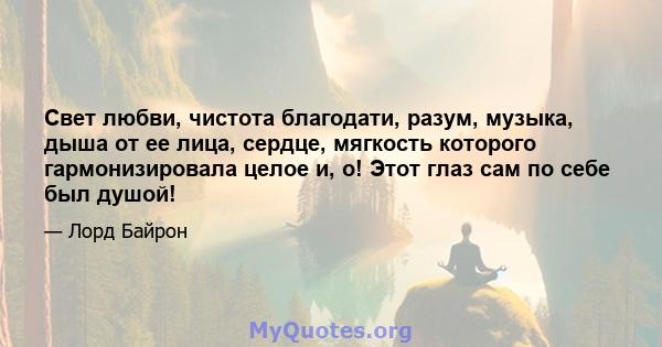 Свет любви, чистота благодати, разум, музыка, дыша от ее лица, сердце, мягкость которого гармонизировала целое и, о! Этот глаз сам по себе был душой!