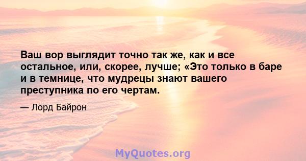 Ваш вор выглядит точно так же, как и все остальное, или, скорее, лучше; «Это только в баре и в темнице, что мудрецы знают вашего преступника по его чертам.