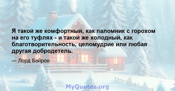 Я такой же комфортный, как паломник с горохом на его туфлях - и такой же холодный, как благотворительность, целомудрие или любая другая добродетель.