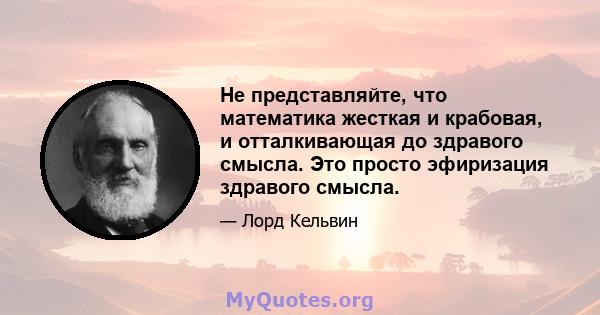 Не представляйте, что математика жесткая и крабовая, и отталкивающая до здравого смысла. Это просто эфиризация здравого смысла.