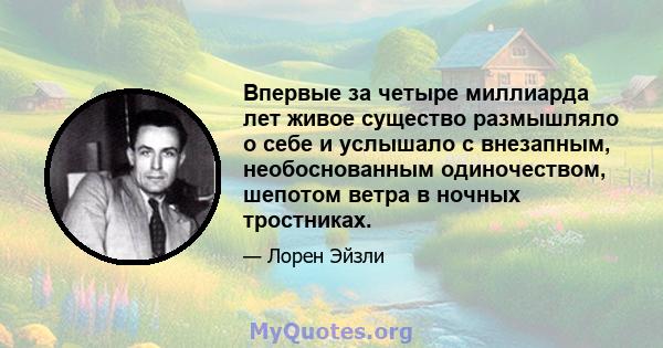 Впервые за четыре миллиарда лет живое существо размышляло о себе и услышало с внезапным, необоснованным одиночеством, шепотом ветра в ночных тростниках.