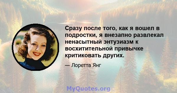 Сразу после того, как я вошел в подростки, я внезапно развлекал ненасытный энтузиазм к восхитительной привычке критиковать других.