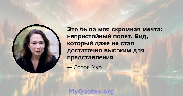 Это была моя скромная мечта: непристойный полет. Вид, который даже не стал достаточно высоким для представления.