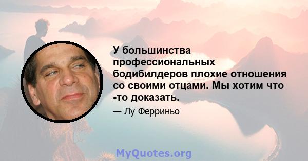 У большинства профессиональных бодибилдеров плохие отношения со своими отцами. Мы хотим что -то доказать.