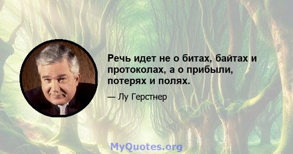 Речь идет не о битах, байтах и ​​протоколах, а о прибыли, потерях и полях.