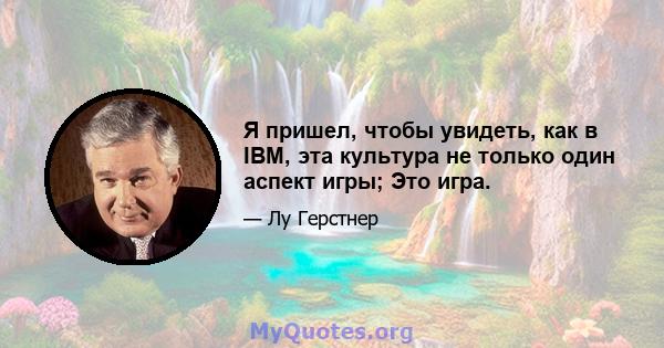 Я пришел, чтобы увидеть, как в IBM, эта культура не только один аспект игры; Это игра.