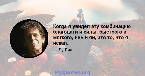 Когда я увидел эту комбинацию благодати и силы, быстрого и мягкого, инь и ян, это то, что я искал.