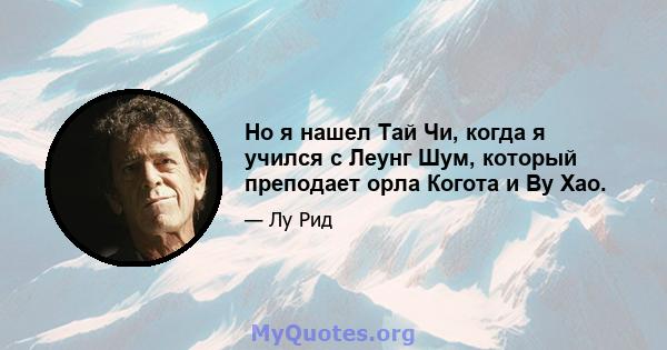 Но я нашел Тай Чи, когда я учился с Леунг Шум, который преподает орла Когота и Ву Хао.