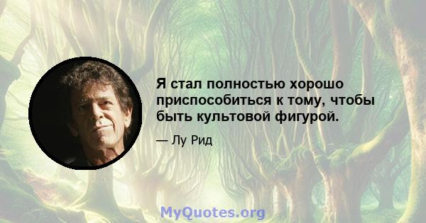 Я стал полностью хорошо приспособиться к тому, чтобы быть культовой фигурой.