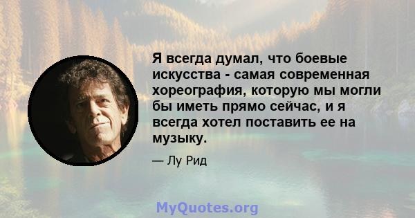 Я всегда думал, что боевые искусства - самая современная хореография, которую мы могли бы иметь прямо сейчас, и я всегда хотел поставить ее на музыку.