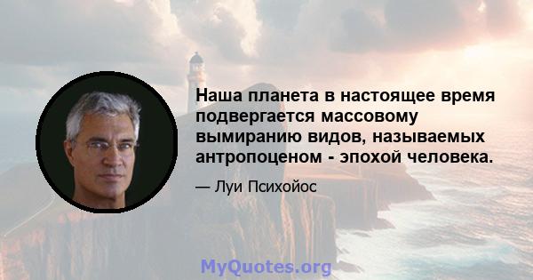 Наша планета в настоящее время подвергается массовому вымиранию видов, называемых антропоценом - эпохой человека.