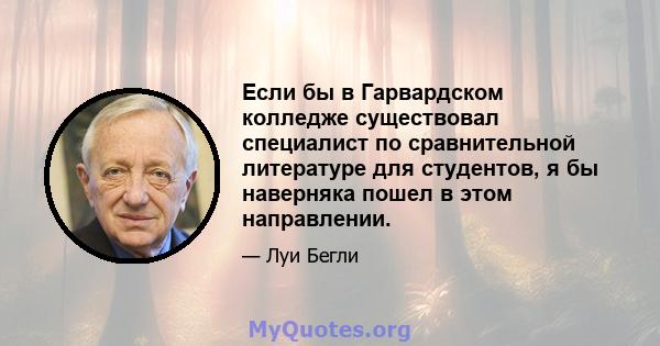 Если бы в Гарвардском колледже существовал специалист по сравнительной литературе для студентов, я бы наверняка пошел в этом направлении.