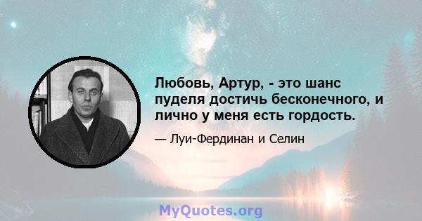 Любовь, Артур, - это шанс пуделя достичь бесконечного, и лично у меня есть гордость.