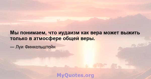 Мы понимаем, что иудаизм как вера может выжить только в атмосфере общей веры.