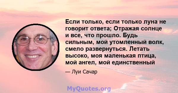 Если только, если только луна не говорит ответа; Отражая солнце и все, что прошло. Будь сильным, мой утомленный волк, смело развернуться. Летать высоко, моя маленькая птица, мой ангел, мой единственный