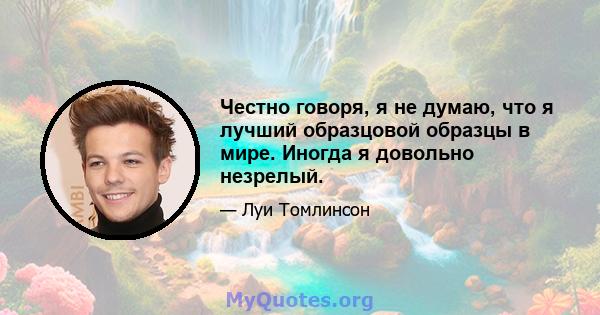 Честно говоря, я не думаю, что я лучший образцовой образцы в мире. Иногда я довольно незрелый.