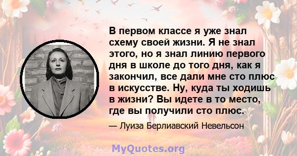 В первом классе я уже знал схему своей жизни. Я не знал этого, но я знал линию первого дня в школе до того дня, как я закончил, все дали мне сто плюс в искусстве. Ну, куда ты ходишь в жизни? Вы идете в то место, где вы