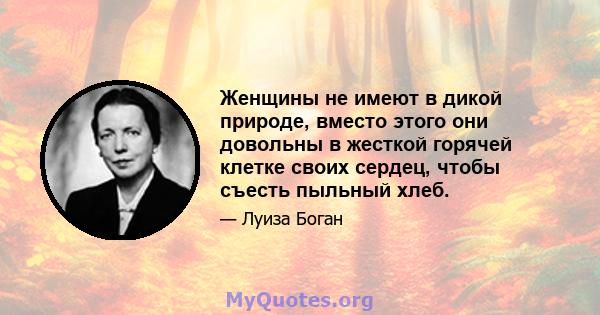 Женщины не имеют в дикой природе, вместо этого они довольны в жесткой горячей клетке своих сердец, чтобы съесть пыльный хлеб.