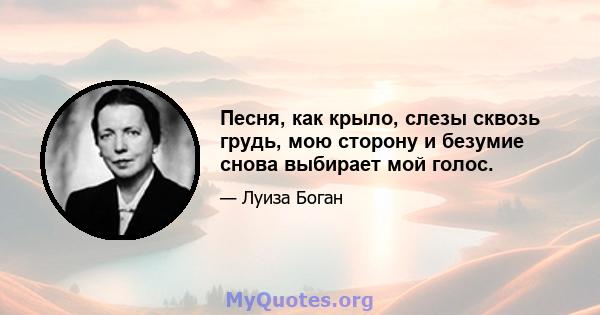 Песня, как крыло, слезы сквозь грудь, мою сторону и безумие снова выбирает мой голос.