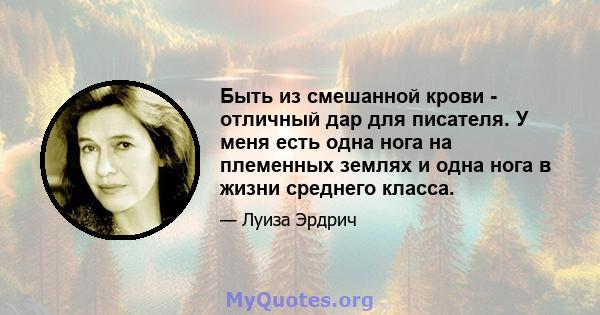 Быть из смешанной крови - отличный дар для писателя. У меня есть одна нога на племенных землях и одна нога в жизни среднего класса.