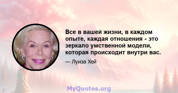 Все в вашей жизни, в каждом опыте, каждая отношения - это зеркало умственной модели, которая происходит внутри вас.