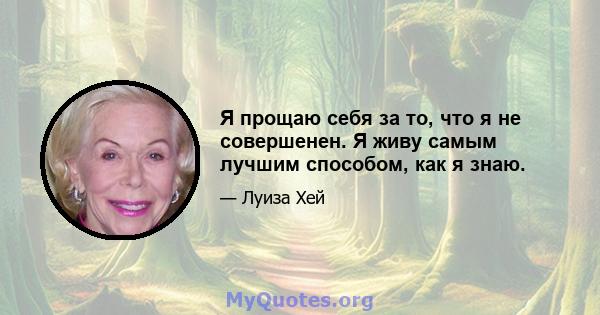 Я прощаю себя за то, что я не совершенен. Я живу самым лучшим способом, как я знаю.