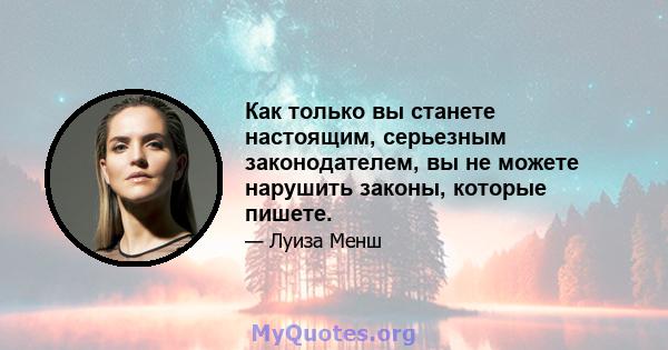 Как только вы станете настоящим, серьезным законодателем, вы не можете нарушить законы, которые пишете.