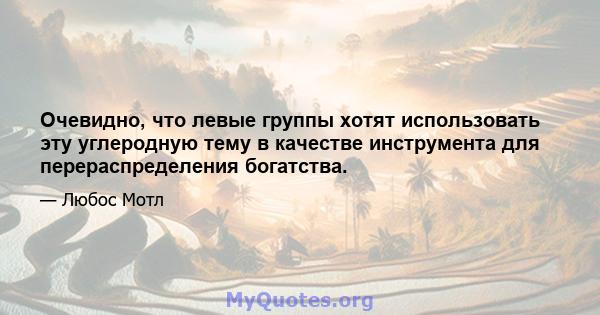 Очевидно, что левые группы хотят использовать эту углеродную тему в качестве инструмента для перераспределения богатства.