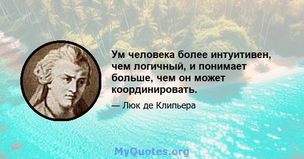 Ум человека более интуитивен, чем логичный, и понимает больше, чем он может координировать.