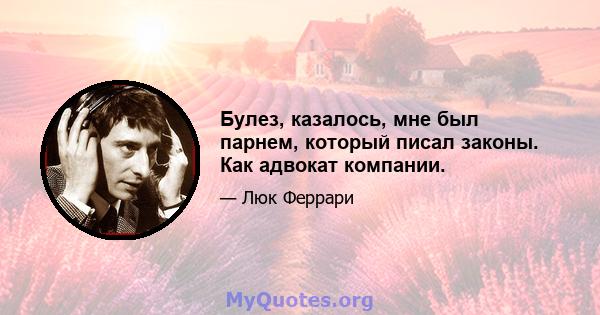 Булез, казалось, мне был парнем, который писал законы. Как адвокат компании.