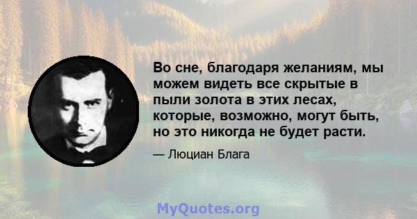 Во сне, благодаря желаниям, мы можем видеть все скрытые в пыли золота в этих лесах, которые, возможно, могут быть, но это никогда не будет расти.