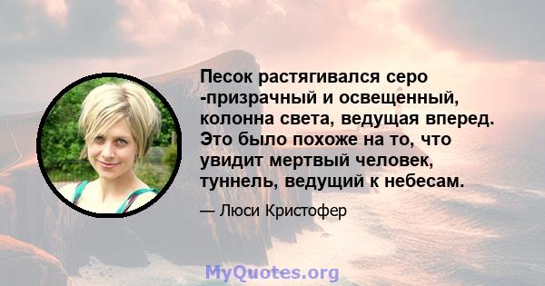 Песок растягивался серо -призрачный и освещенный, колонна света, ведущая вперед. Это было похоже на то, что увидит мертвый человек, туннель, ведущий к небесам.