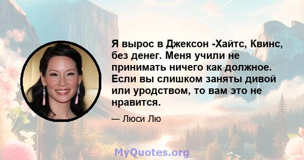 Я вырос в Джексон -Хайтс, Квинс, без денег. Меня учили не принимать ничего как должное. Если вы слишком заняты дивой или уродством, то вам это не нравится.