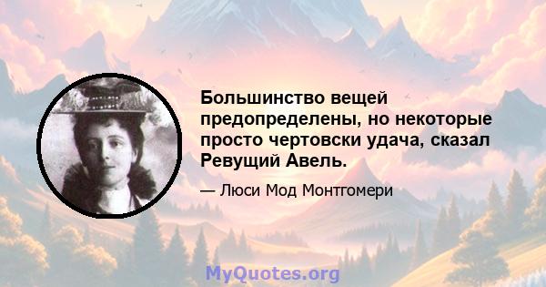 Большинство вещей предопределены, но некоторые просто чертовски удача, сказал Ревущий Авель.