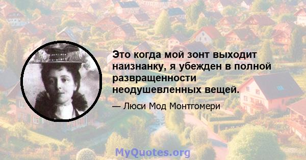 Это когда мой зонт выходит наизнанку, я убежден в полной развращенности неодушевленных вещей.