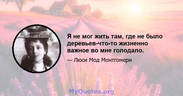 Я не мог жить там, где не было деревьев-что-то жизненно важное во мне голодало.