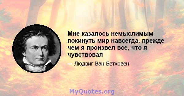 Мне казалось немыслимым покинуть мир навсегда, прежде чем я произвел все, что я чувствовал